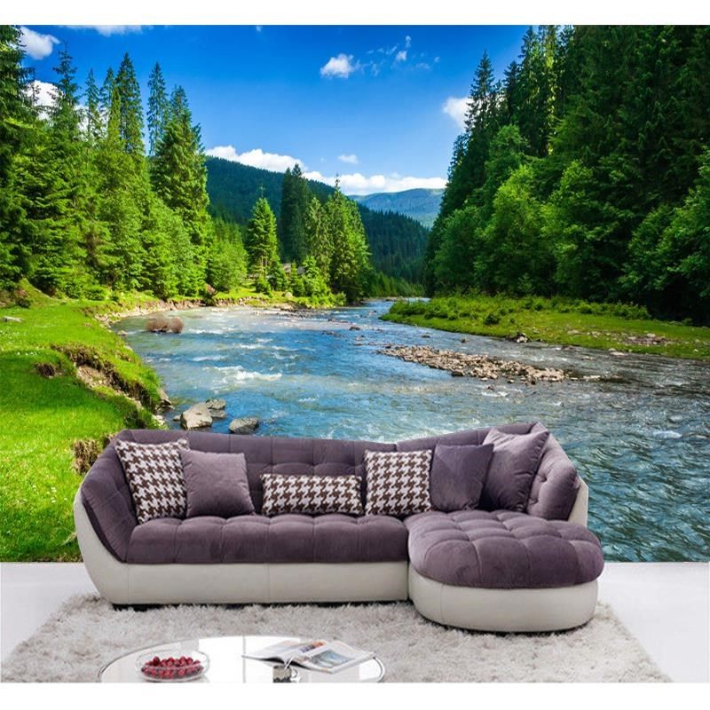 中式3d定制壁画自然风景森林高山流水电视背景墙客厅沙发墙布壁纸,家装主材,定制壁画,淘宝优惠券,粉丝福利购,淘宝优惠卷