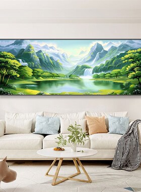 青山绿水聚宝盆装饰画客厅沙发背景墙山水挂画流水生财壁画靠山图