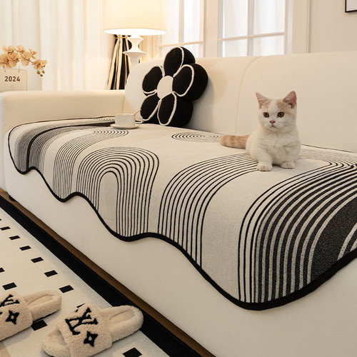 异型沙发垫不规则直排盖布四季通用2024新款防滑皮沙发套罩坐垫子