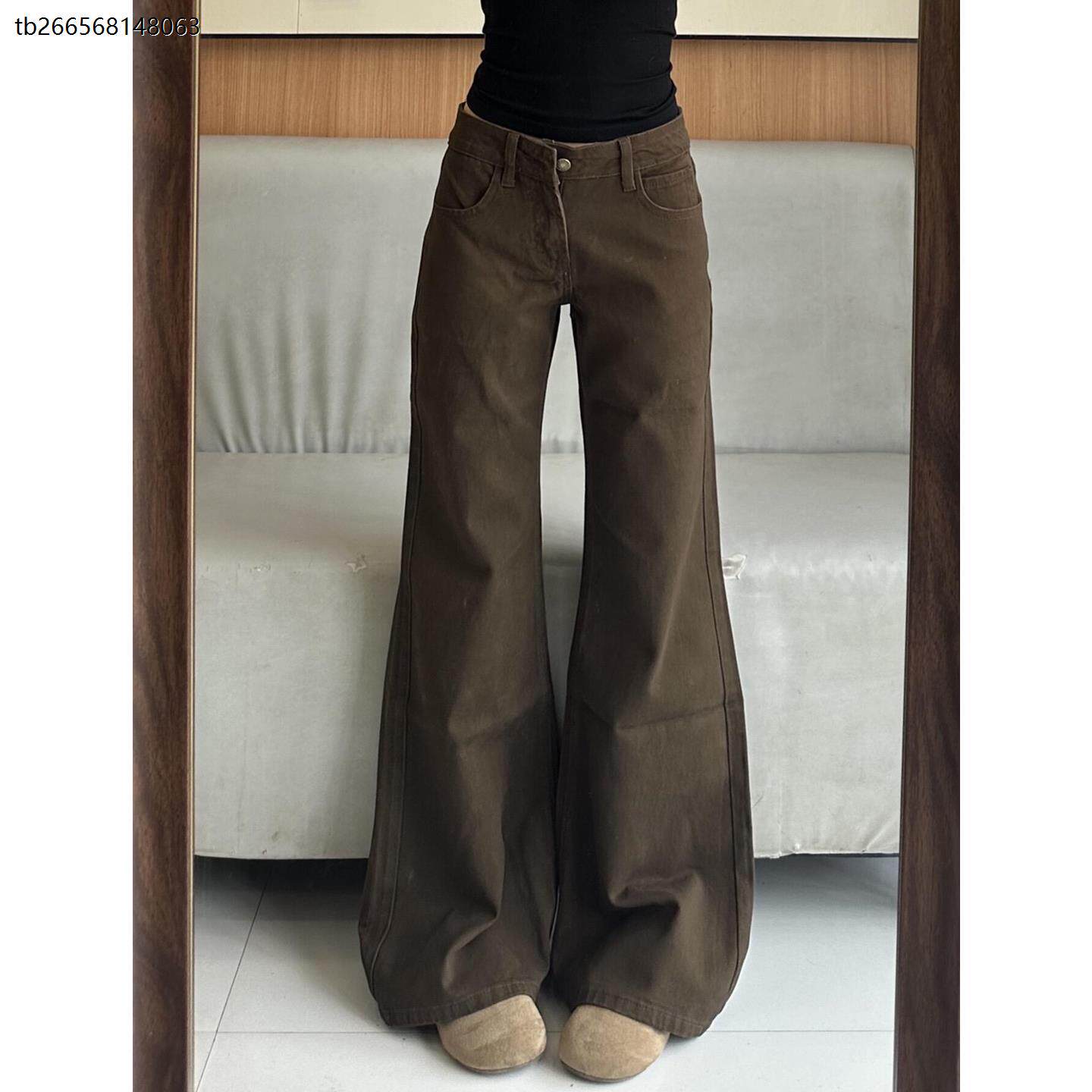 美拉德咖色低腰微喇牛仔裤女小个子辣妹显高显瘦喇叭阔腿休闲长裤