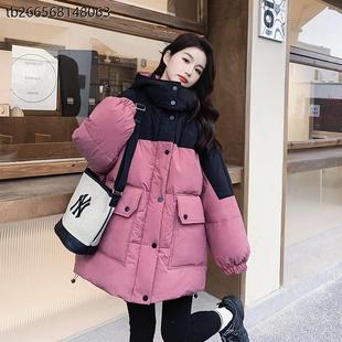 学院风连帽铺棉外套棉服冬装 女装 宽松加厚休闲 300斤胖mm大尺码