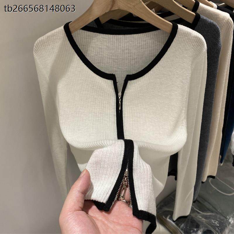 拉炼针织衫开衫女2025新款春秋打底衫春装内搭可外穿上衣毛衣外套