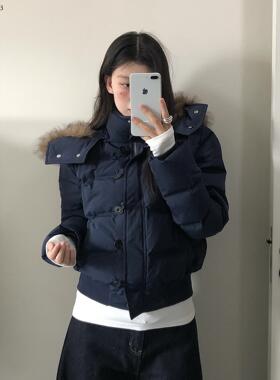 南区菲奥娜藏青色棉服女2025冬季新款加厚高级感短款显瘦棉衣外套