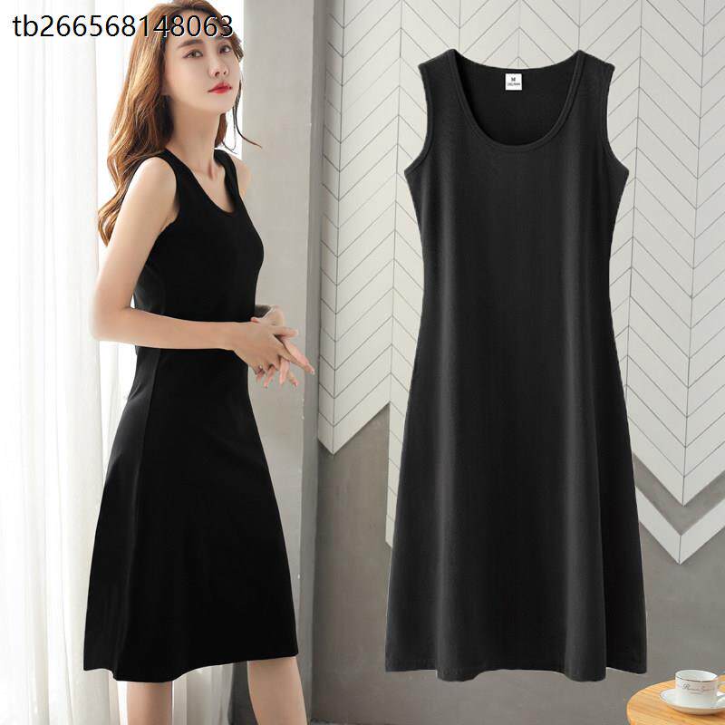 黑色背心裙女春季2026新款超好看无袖大码内搭打底长款吊带连衣裙
