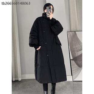 洋派设计感加厚冬装 300斤大尺码 棉服女时尚 立领黑色长版 外套 女装