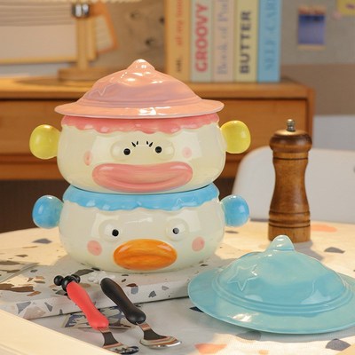 泡面碗宿舍学生带盖大容量陶瓷饭碗可爱带餐具微波炉饭盒双耳便当