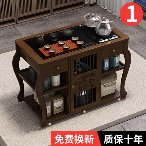 移动茶台家用茶水柜实木小茶桌带轮茶几功夫茶具套装烧水一体茶车