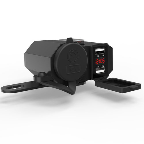 速摩车品摩托车双USB点烟器手机充电器带开关电压表车载充电器