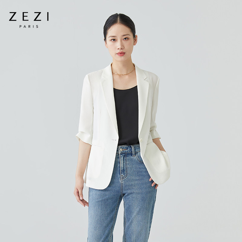 zezi七分袖西装外套女夏季薄款防晒西服小个子高级感抗皱2023新款