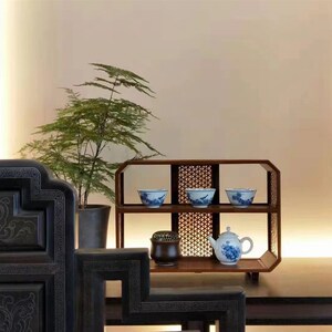 竹编大漆茶棚桌面博古架展示架茶具收纳置物架复古多宝阁茶室摆件