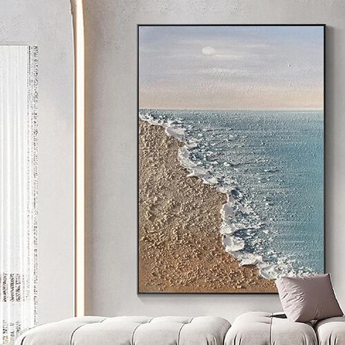 海浪海边日出客厅装饰画肌理画沙发背景墙落地画轻奢入户玄关挂画