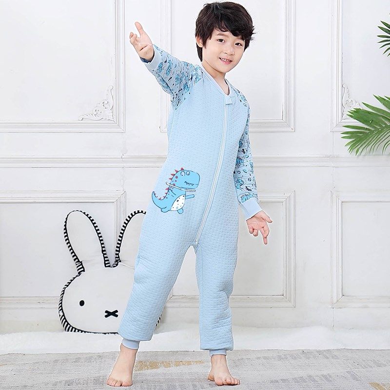 儿童连体睡衣秋冬纯棉夹棉加棉加厚款宝宝男童女童春秋大童睡袋厚
