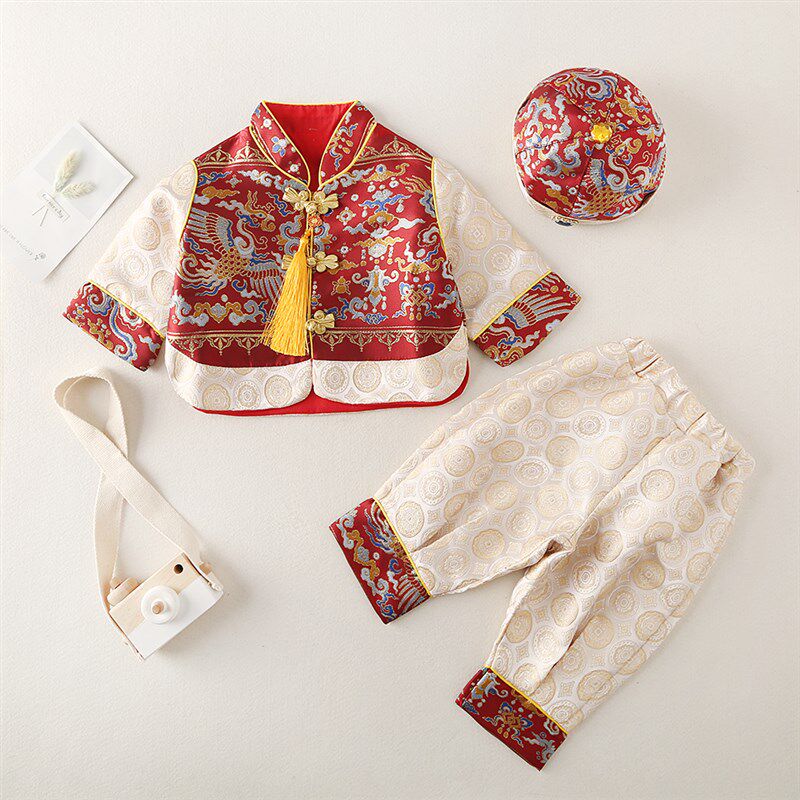 周岁礼服男宝宝生日宴喜庆唐装新中式少爷服一岁抓周生日套装