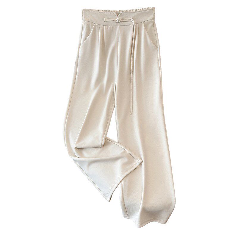 300大码裤子女200斤胖mm春夏高腰显瘦宽松国风白色阔腿直筒西装裤