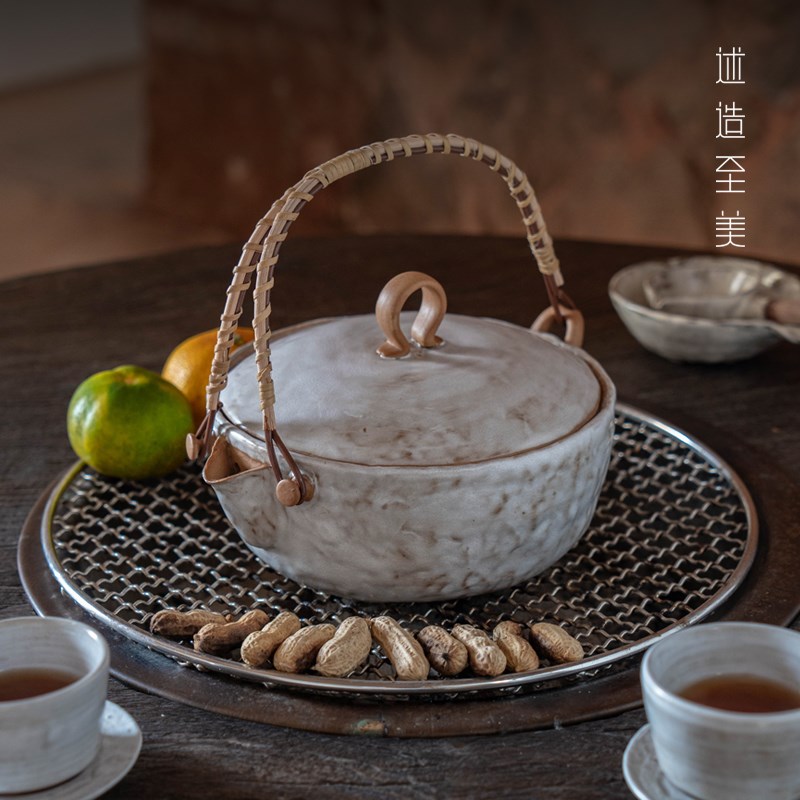 复古陶瓷煮茶壶煮茶碗提梁壶耐热明火电陶炉中式围炉煮茶壶套装