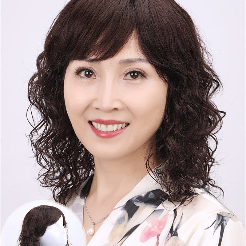 真发假发女长发送妈妈蓬松女式羊毛卷真人发丝中长卷发自然全头套