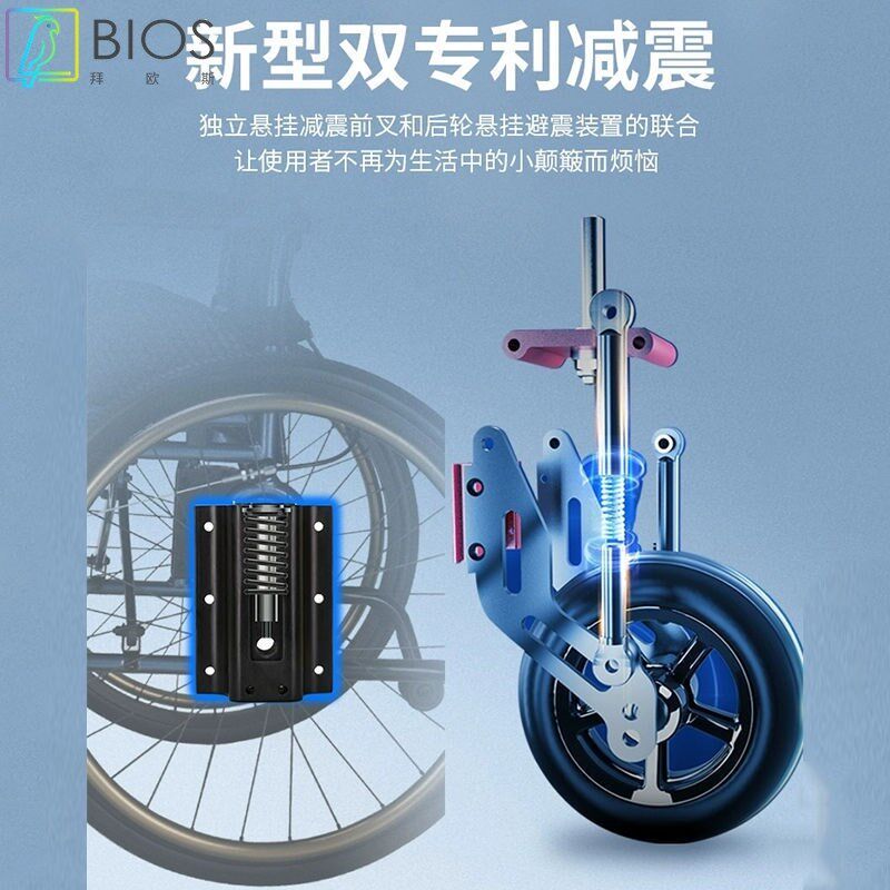 老人手动轮椅折叠轻便可躺可坐老年人残疾人减震便携多功能代步车