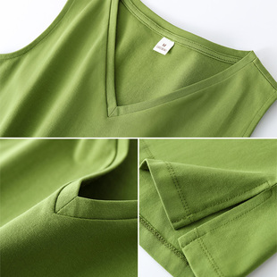 纯棉小背心打底内搭上衣新款 外穿大码 t恤女夏季 牛油果绿色v领无袖
