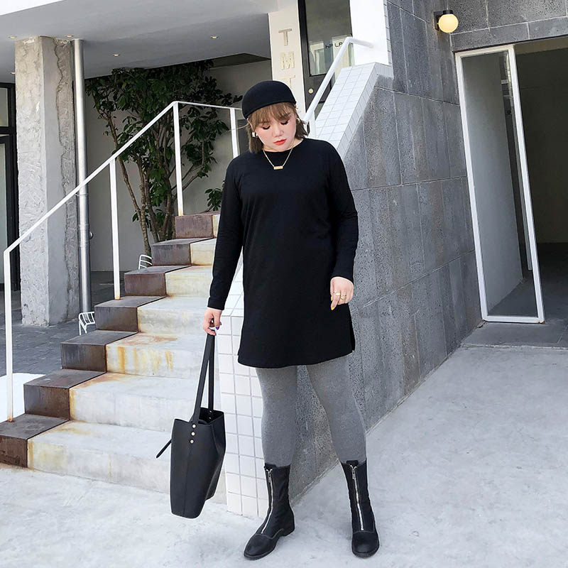 加肥大码女装2021新款胖妹妹mm长袖T恤棉宽松显瘦遮肚上衣打底衫