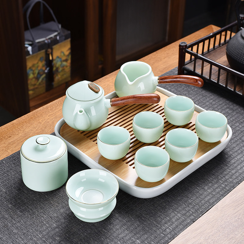 高档白瓷茶具套组家用羊脂玉泡茶盖碗日式侧把茶壶茶杯陶瓷