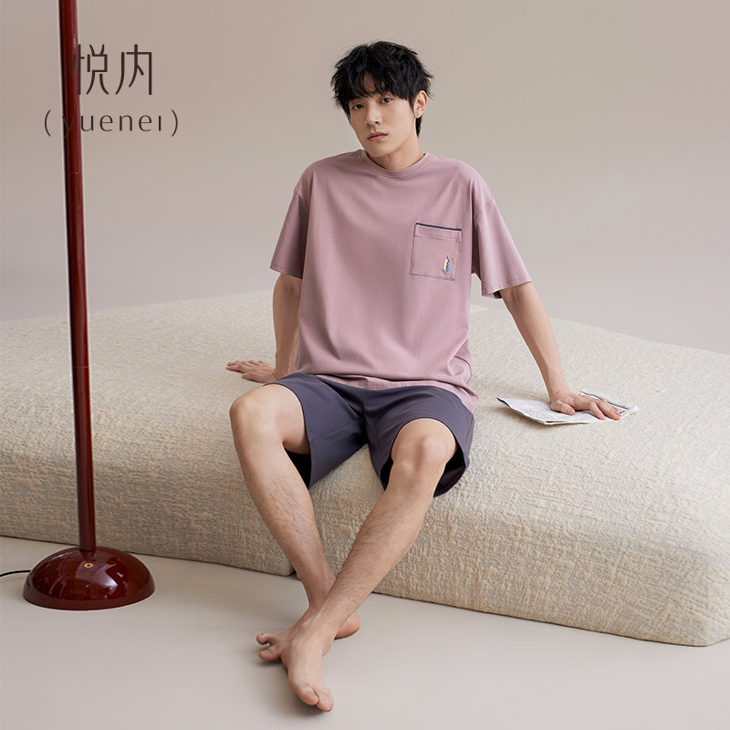 睡衣男士夏季纯棉短袖短裤家居服男款夏天夏款加大码圆领套头休闲