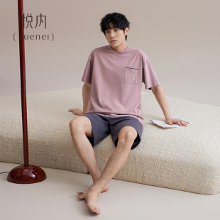 睡衣男士夏季纯棉短袖短裤家居服男款夏天夏款加大码圆领套头休闲