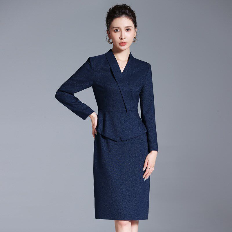 西装连衣裙女春夏长袖中长款职业七分袖短袖气质高端正装气质裙子
