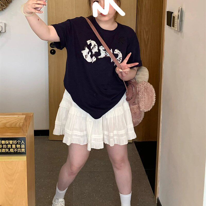 白色蛋糕裙半身裙女夏季大码胖mm梨型身材遮胯a字短裙芭蕾蓬蓬裙