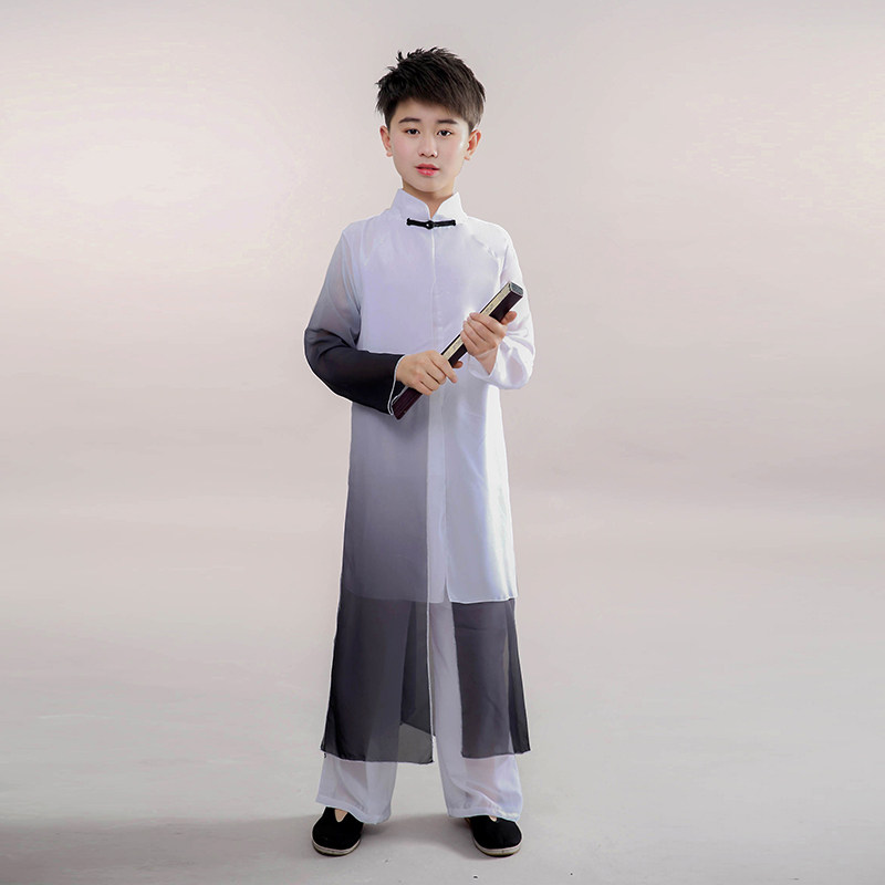 男童古典演出服飘逸中国风太极舞蹈服儿童水墨舞剑少年强扇子舞服