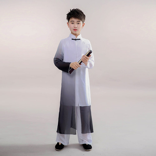 男童古典演出服飘逸中国风太极舞蹈服儿童水墨舞剑少年强扇子舞服