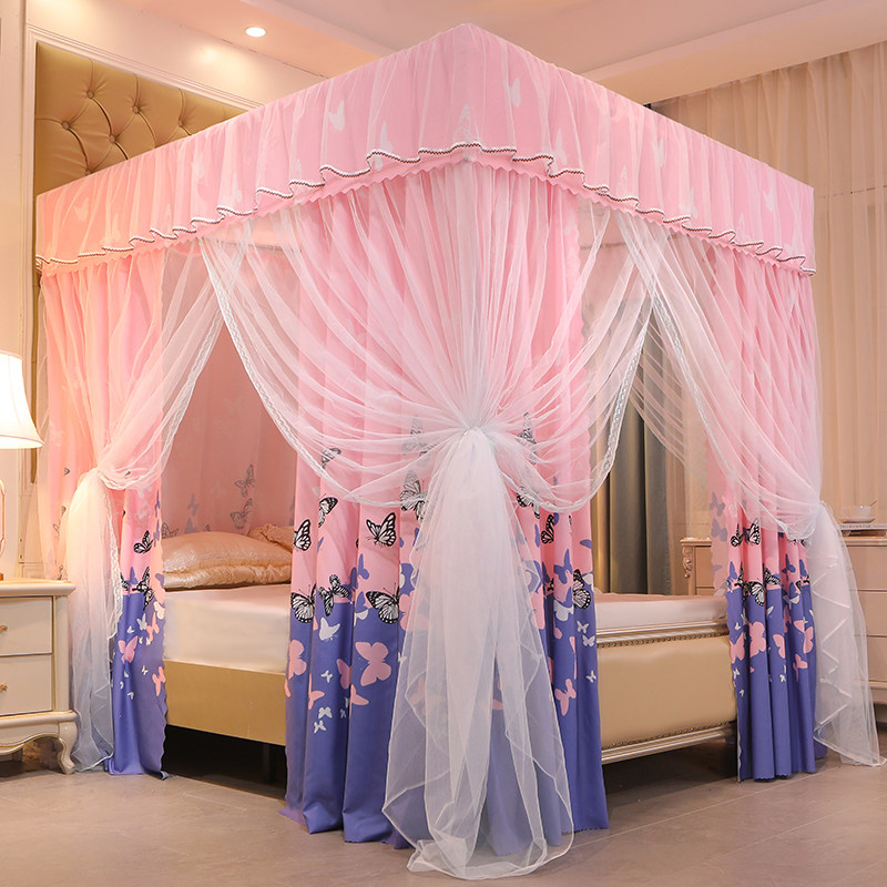 遮光床帘蚊帐一体式家用卧室落地保暖防风床幔带支架全封闭防尘顶