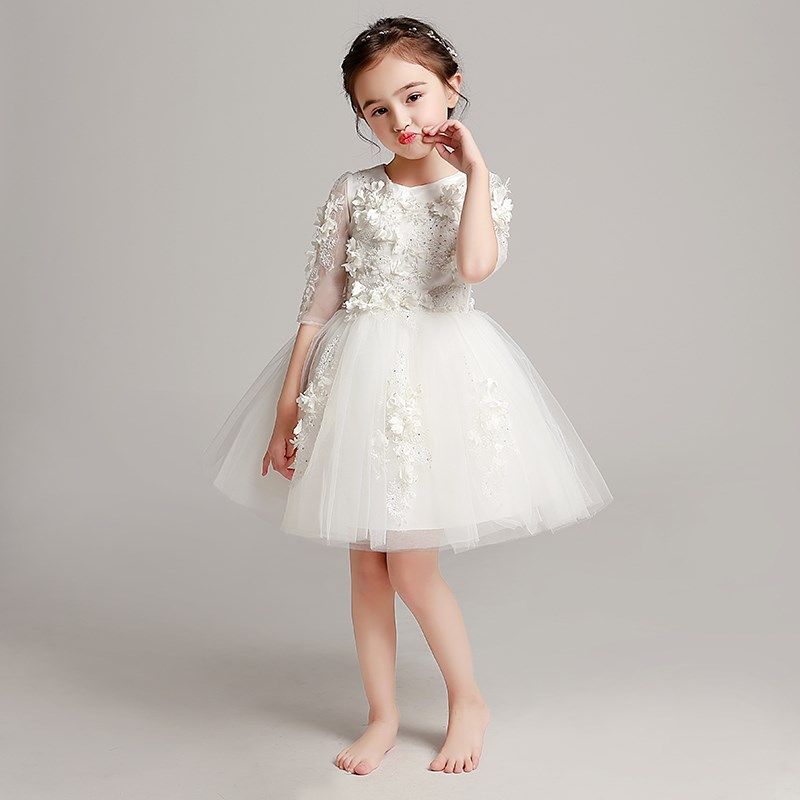 儿童礼服公主裙女童晚礼服婚纱裙中袖绣花朵小花童白冬季新款2018,童装/婴儿装/亲子装,儿童礼服,淘宝优惠券,粉丝福利购,淘宝优惠卷