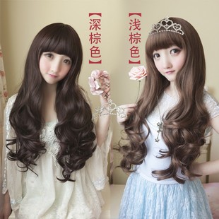 假发女长卷发大波浪齐斜刘海自然逼真蓬松梨花修脸全头套假发