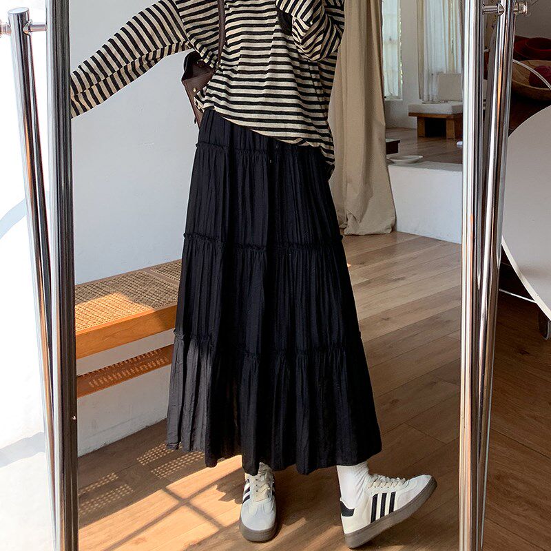 白色半身裙女春秋2024年新款高腰仙女中长款a字蓬蓬裙芭蕾蛋糕裙