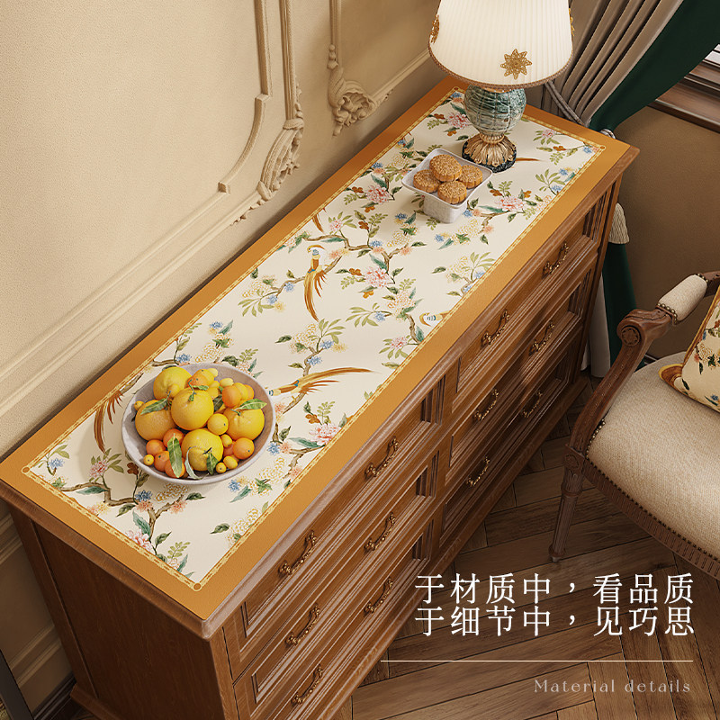 中式花卉餐柜桌垫田园风防水防油皮革电视柜桌布长条鞋柜台面垫,居家布艺,桌布,淘宝优惠券,粉丝福利购,淘宝优惠卷