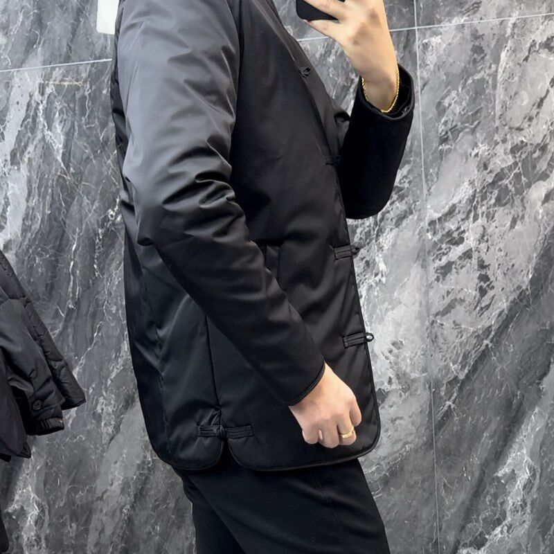 高端好品质中国风男黑色系轻薄唐装棉服外套复古棉衣汉服男盘扣袄