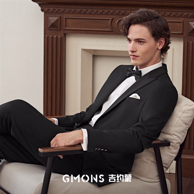 【塔士多】吉约蒙西服套装男士新郎结婚礼服主持人修身黑色西装