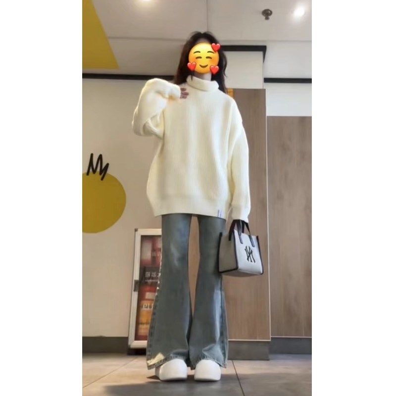 浅色牛仔裤女春秋季2024新款小个子高腰显瘦直筒微喇叭宽松阔腿裤