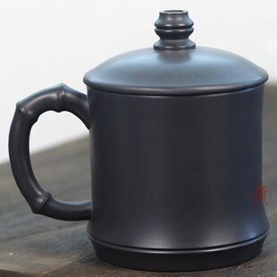 石黄紫砂杯大容量宜兴男士高档中式盖杯办公室家用泡茶杯陶瓷杯子