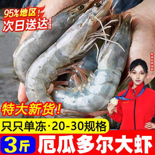 原装进口特大厄瓜多尔白虾盐冻大虾南美白虾海虾单冻多规格可选
