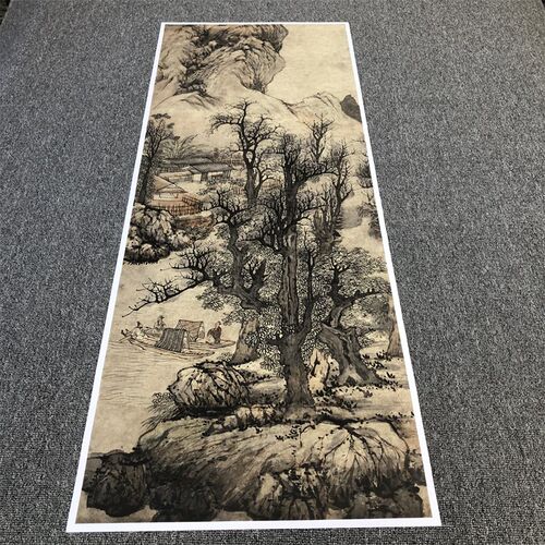明蓝瑛 秋山渔隐图 名家山水立轴国画真迹微喷复制装饰画临摹画稿