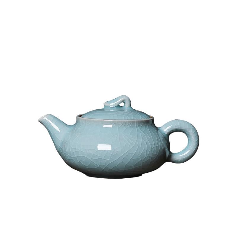 青瓷纯手工泡茶壶单壶陶瓷龙泉功夫茶具哥窑开片可养家用大号彷古