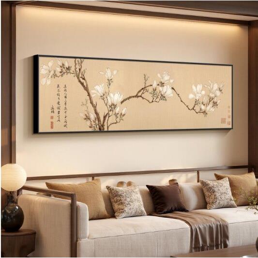 玉兰花挂画客厅沙发背景墙装饰画中式卧室床头画宋氏美学花卉壁画