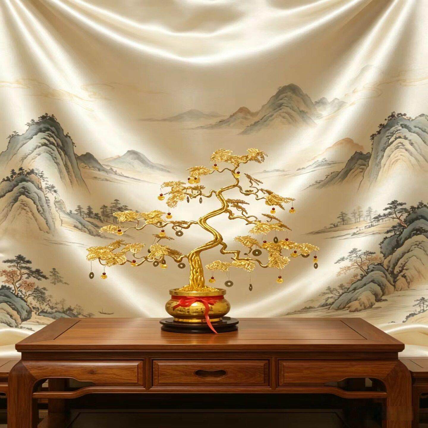 手工编织金色摇钱树客厅发财树装饰品轻奢乔迁新居招财开业摆件