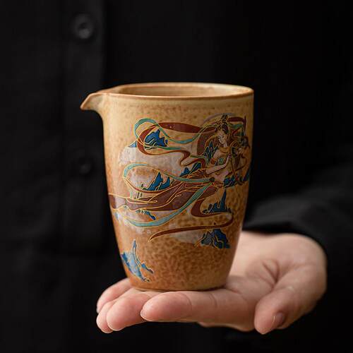 手工柴烧敦煌飞天舞女公道杯功夫茶具复古中国风茶海茶道配件