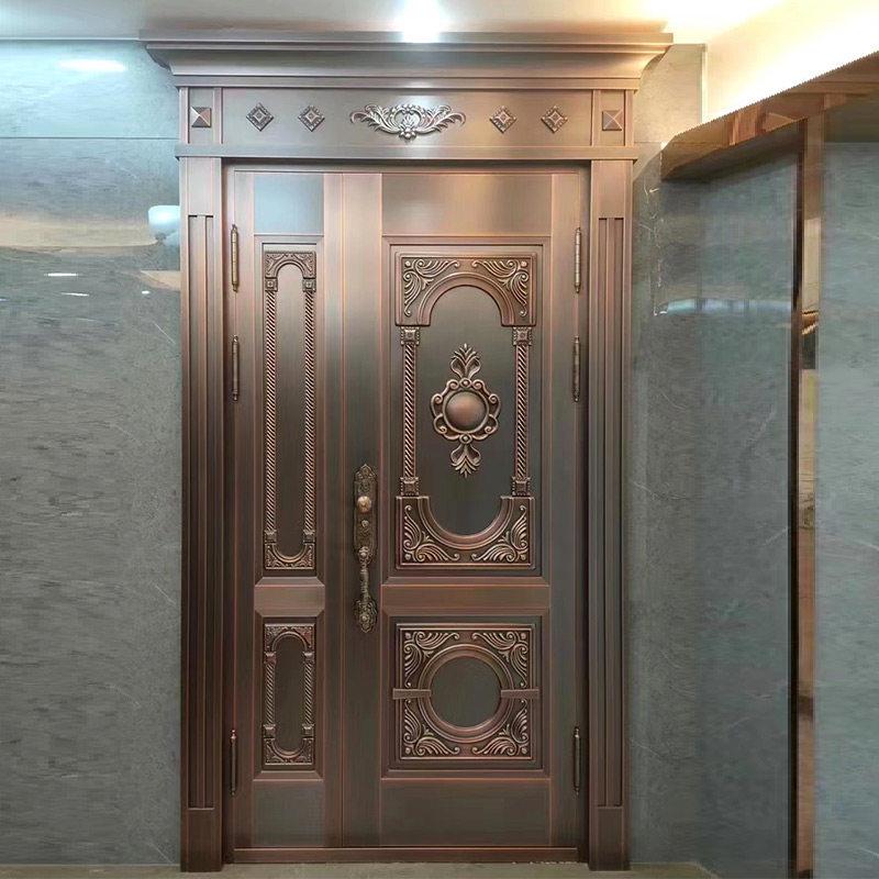 别墅大门双门纯铜门入户门子母门豪华防盗门家用彷铜进户门定制