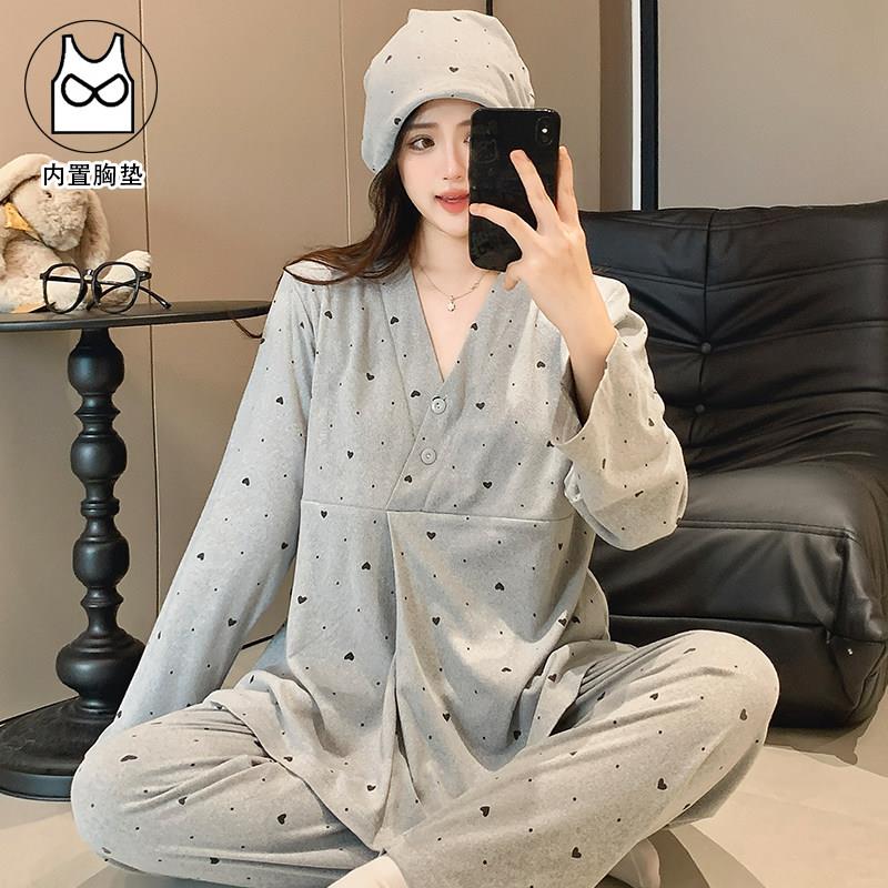 带胸垫简约德绒月子服秋冬产后孕妇睡衣冬厚款产妇11月份12哺乳衣