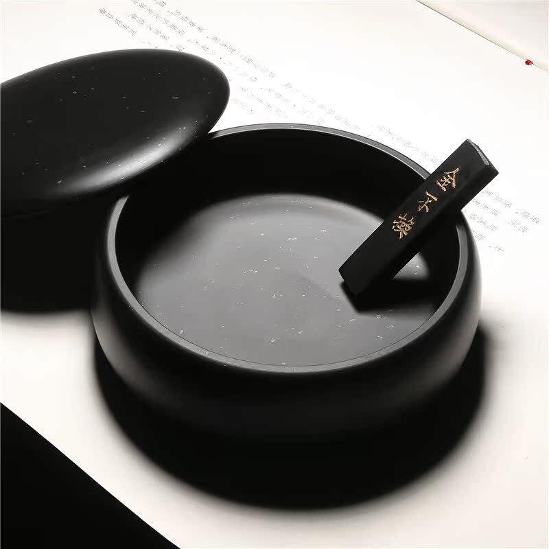非遗歙砚砚台/素心墨海/天然金星带盖子砚台精品原石高档老坑砚端图片