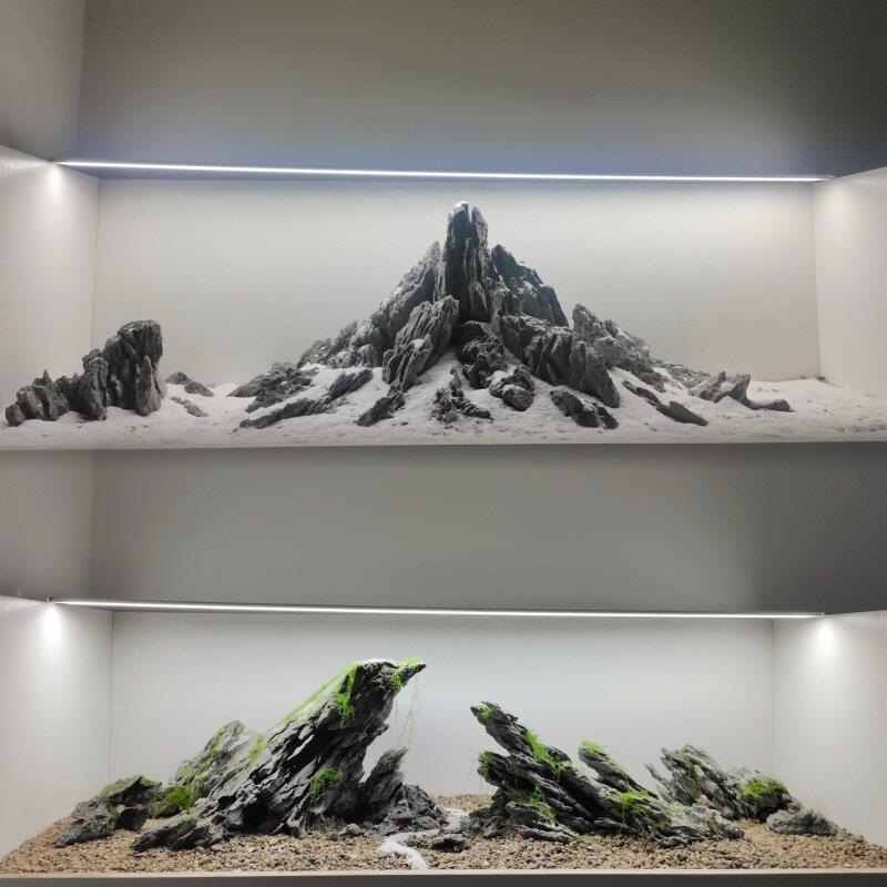 天然青龙石鱼缸造景骨架 小型鱼缸自然风格造景石 可拆卸式设计