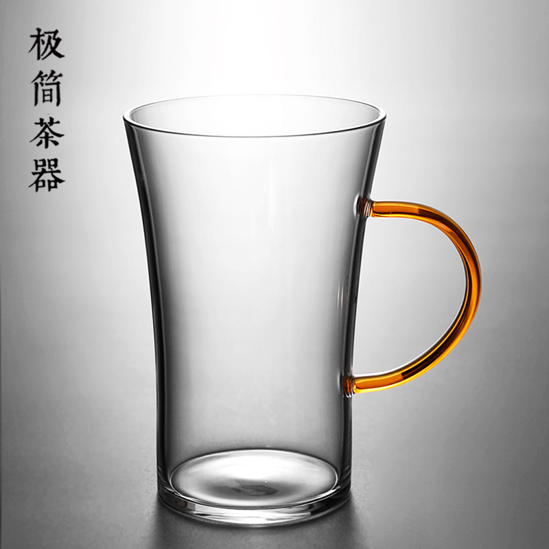 创意玻璃带把泡花绿茶杯耐热办公室喝水杯子男女家用透明随手果汁